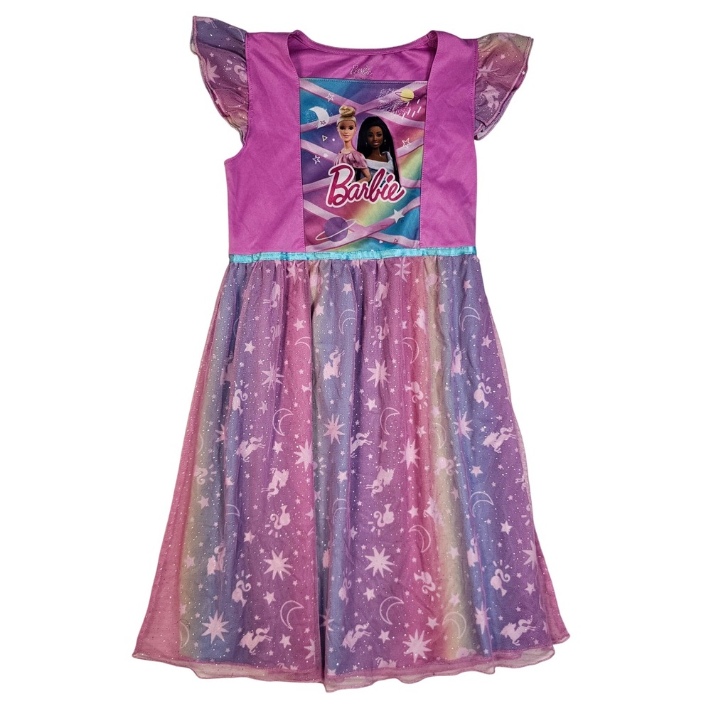 Barbie Girls Pink Purple Celestial Unicorn Nightgown Sleep Dress Size 8